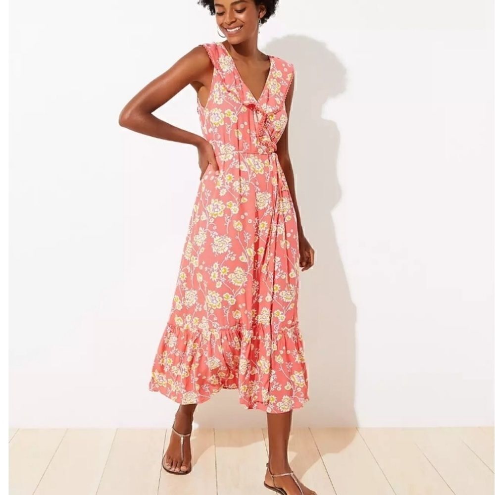 LOFT BEACH Floral Wrap Dress Size Large